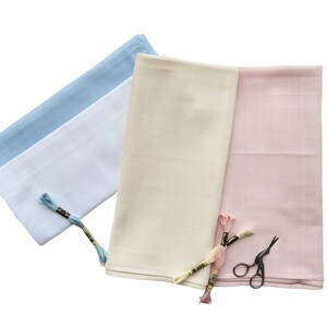 Muslin Baby Blanket to Cross Stitch - 28" x 28" (70x70cm) - White, Blue, Pink, Cream/ Needlepoint Blanket/ Afghan to Cross Stitch