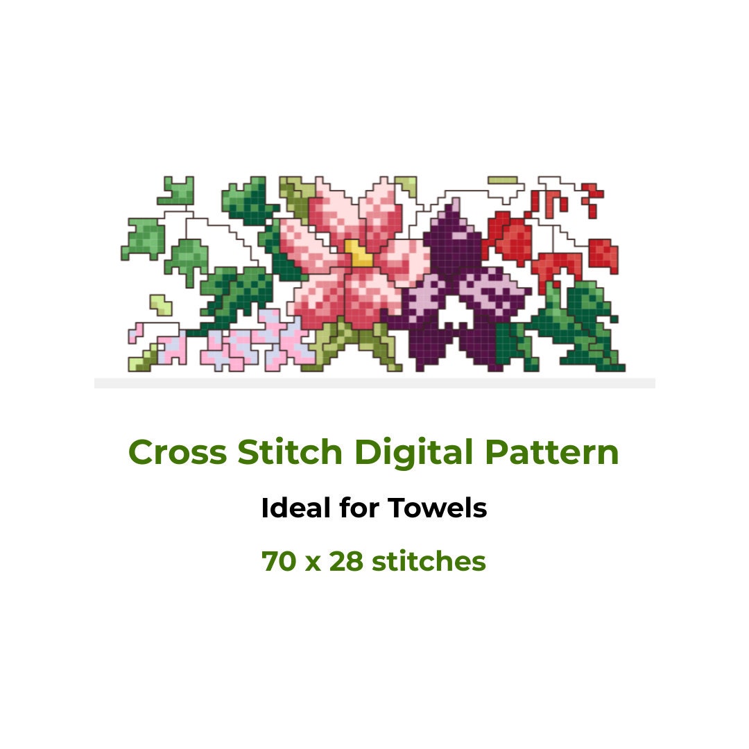 Cross Stitch Digital Pattern, Cross Stitch Pattern for Towels, Needlepoint Pattern, Modern Cross