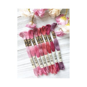 8x Pink and Mauve DMC Flosses, Dmc Threads, DMC Kit, Dmc Set of Colors, Dmc Cotton Floss, Dmc Embroidery Floss, Threads, Cross Stitch Floss