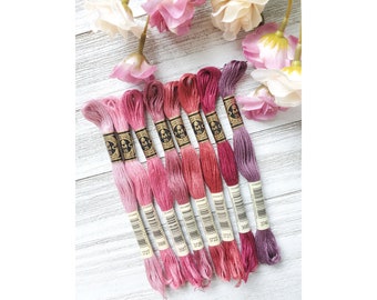 8x Rosa och malva DMC-garn, DMC-trådar, DMC-kit, DMC-färgset, DMC-bomullsgarn, DMC-broderigarn, trådar, korsstygnsgarn