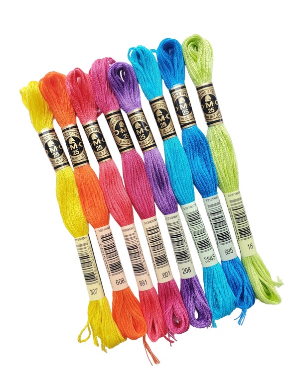 8x BRIGHT Colors DMC Flosses,Dmc Threads, DMC Kit,Dmc Set of Colors, Dmc Cotton Floss,Dmc Embroidery Floss, Neon Threads, Cross Stitch Floss
