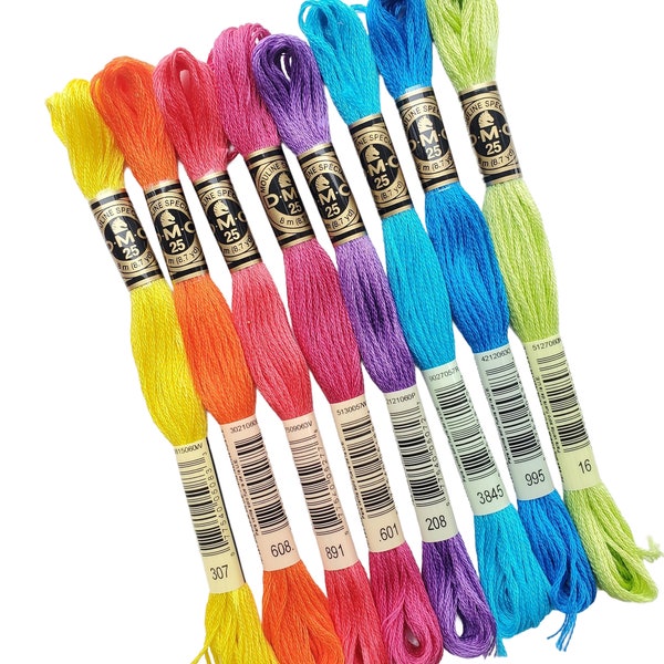 8x BRIGHT Colors DMC Flosses, fils Dmc, kit DMC, ensemble de couleurs Dmc, fil de coton Dmc, fil à broder Dmc, fils néon, fil au point de croix