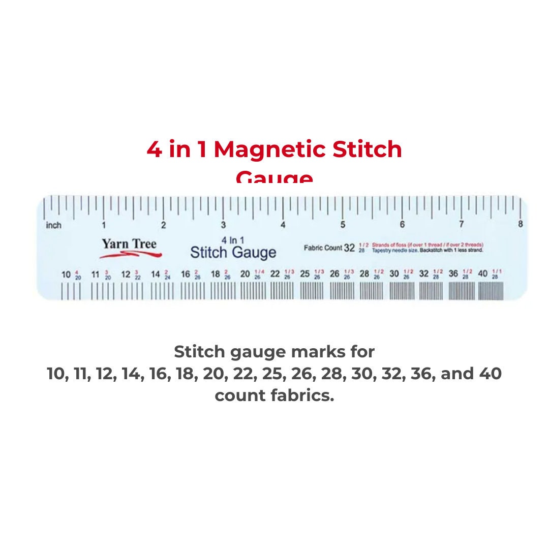 Stitch Gauge 4 in 1 Magnetic for Stitch Counts: 11, 14, 16, 18, 22, 25 ...