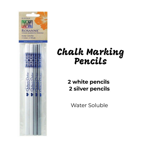 4 Chalk Marking Pencils by Roxanne Quilter's Choice 2 each Silver & White, Roxanne Marking Pencils, Quilt Pencils, Silver Dressmaker Pencil