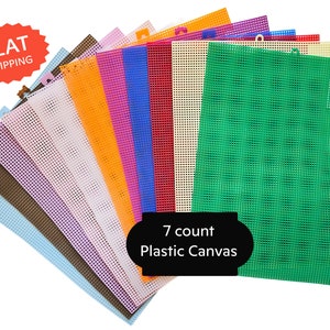 1 unità di tela di plastica 7ct (7 fori per pollice) 13" x 10" (attenzione 1 unità di foglio di tela), tela di plastica per ricamo a punto croce, rete di plastica colorata
