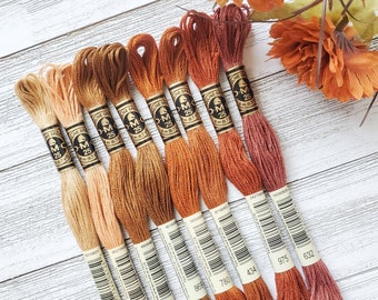 8x Bruna DMC-garn, DMC-trådar, DMC-kit, DMC-färgset, DMC-bomullsgarn, DMC-broderigarn, Bruna trådar, Korsstygnsgarn