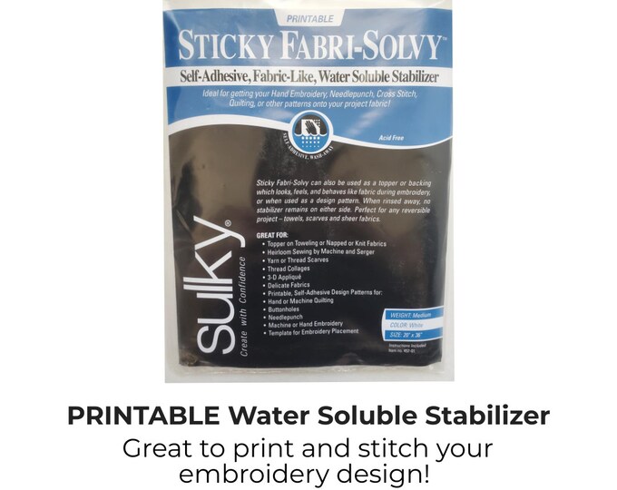 20 X 1yd Sulky Water Soluble Stabilizer,sticky Fabrisolvy, Printable