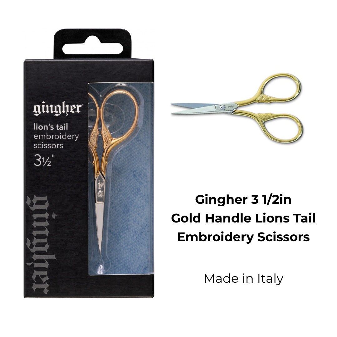 Gingher 3 1/2in Gold Handle Lions Tail Embroidery Scissors, Small