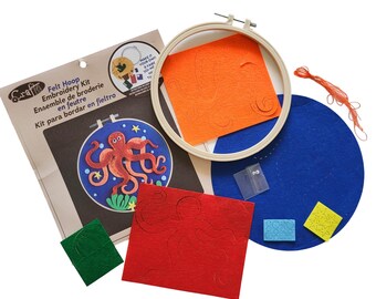 Kit Felt Hoop Octopus 8 inches/ Kids Project/  Sewing Project for Kids/ Felt Project for Kids/ Easy Sewing for Kids