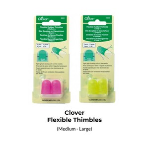 Puede incluir: Dos paquetes de dedal de goma flexible Clover, un paquete es rosa y el otro es amarillo. Los dedales están diseñados para coser y están disponibles en tamaños mediano y grande.