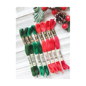 8x Christmas DMC Flosses, Dmc Threads, DMC Kit, Dmc Set of Colors, Dmc Cotton Floss, Dmc Embroidery Floss, Red Threads, Cross Stitch Floss