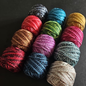 Size 8 or Size 12 Sparkle Pearl Cotton Ball (1 unit ball) by Valdani - SHIPPING Flat Rate -Perle Cotton Floss-Quilting Floss-Metallic Thread