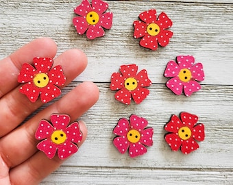 8 pcs Flower Themed Buttons, Sewing Embellishments, Sewing for Scrapbooking, Sewing Notion, Flower Embellishments, Wooden Buttons