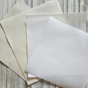 Set 4 Cuts 14ct AIDA Fabric - Each Cut is 10&quot; x 10&quot; -2 (two) Antique White and 2 (two) White / Fabric to Cross Stitch / 14 count AIDA Cloth