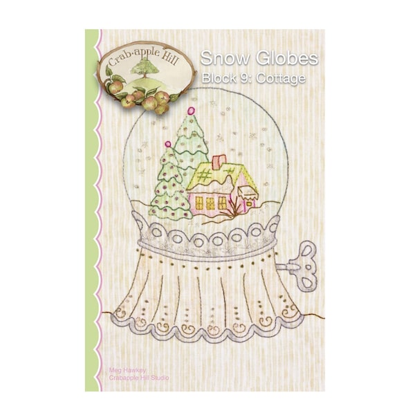 Embroidery Pattern "Snow Globes"  - Block 9: Cottage, Pattern by Crabapple Hill Studio, Beginner Embroidery Pattern, Easy Pattern