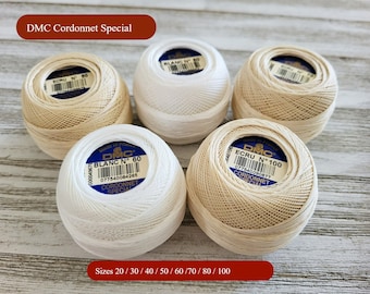 DMC Cordonnet Special Art. 151, DMC Cordonnet Size 20, 30, 40, 50, 60, 70, 80, 100, Cordonnet White, Cross Stitch Floss, Crochet Cotton Lace