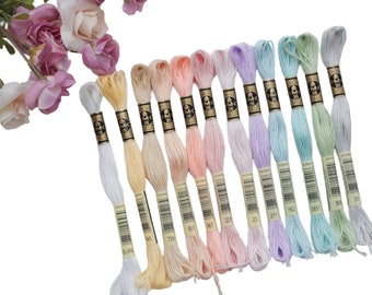 12x Pastels DMC Flosses, Dmc Threads, DMC Kit, Dmc Set of Colors, Dmc Cotton Floss, Dmc Embroidery Floss, Pastel Threads, Cross Stitch Floss