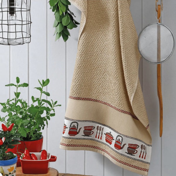 Torchon de cuisine à point de croix (45 cm x 70 cm) 14 unités, couleur marron par Dohler torchon pique-nique/AIDA, serviette à point de croix, torchon de cuisine marron