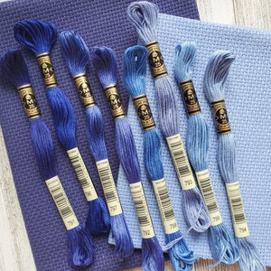 8x Blue DMC Flosses,Dmc Threads, DMC Kit, Dmc Set of Colors, Dmc Cotton Floss, Dmc Embroidery Floss, BlueThreads, Cross Stitch Floss