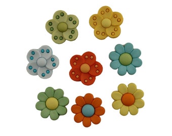 8x ""Flower Power"" Knöpfe mit 2cm Öse von Galore/ Blumen Verzierungen/ Natur Knöpfe/ Mädchen Knöpfe/ Ösenknöpfe/ Nähknöpfe."