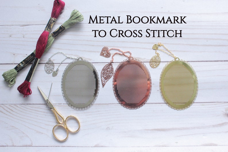 Cross Stitch Metal Bookmark, Counted Bookmark, Cross Stitch, Gold Metal Bookmark, Blank Cross Stitch Bookmark, DIY Bookmark, Needlepoint image 1