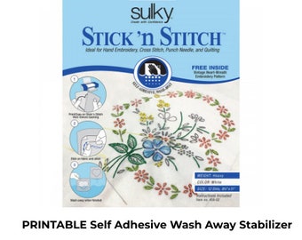 12 Sheets 8-1/2" x 11" Sulky Stick N Stitch Self Adhesive Wash Away Stabilizer- 459-02, Printable Stabilizer, Self Adhesive Stabilizer