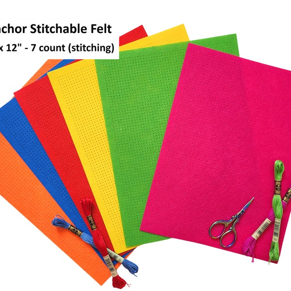 1x Sheet Anchor Stitchable Felt 9" x 12" (22.9cm x 30.5cm) - 7 count (7 squares per inch)  Free Patterns Available / Flat Shipping