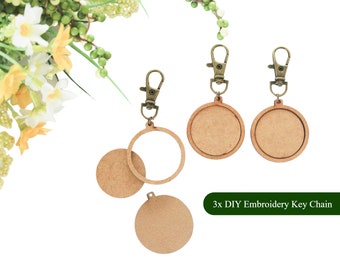 DIY 3x Mini Wooden Embroidery Keychain Hoops, Hoop for Cross Stitch, Small Hoops, Mini Hoops Pendants, Mini Round Wooden Hoop, Tiny Hoop