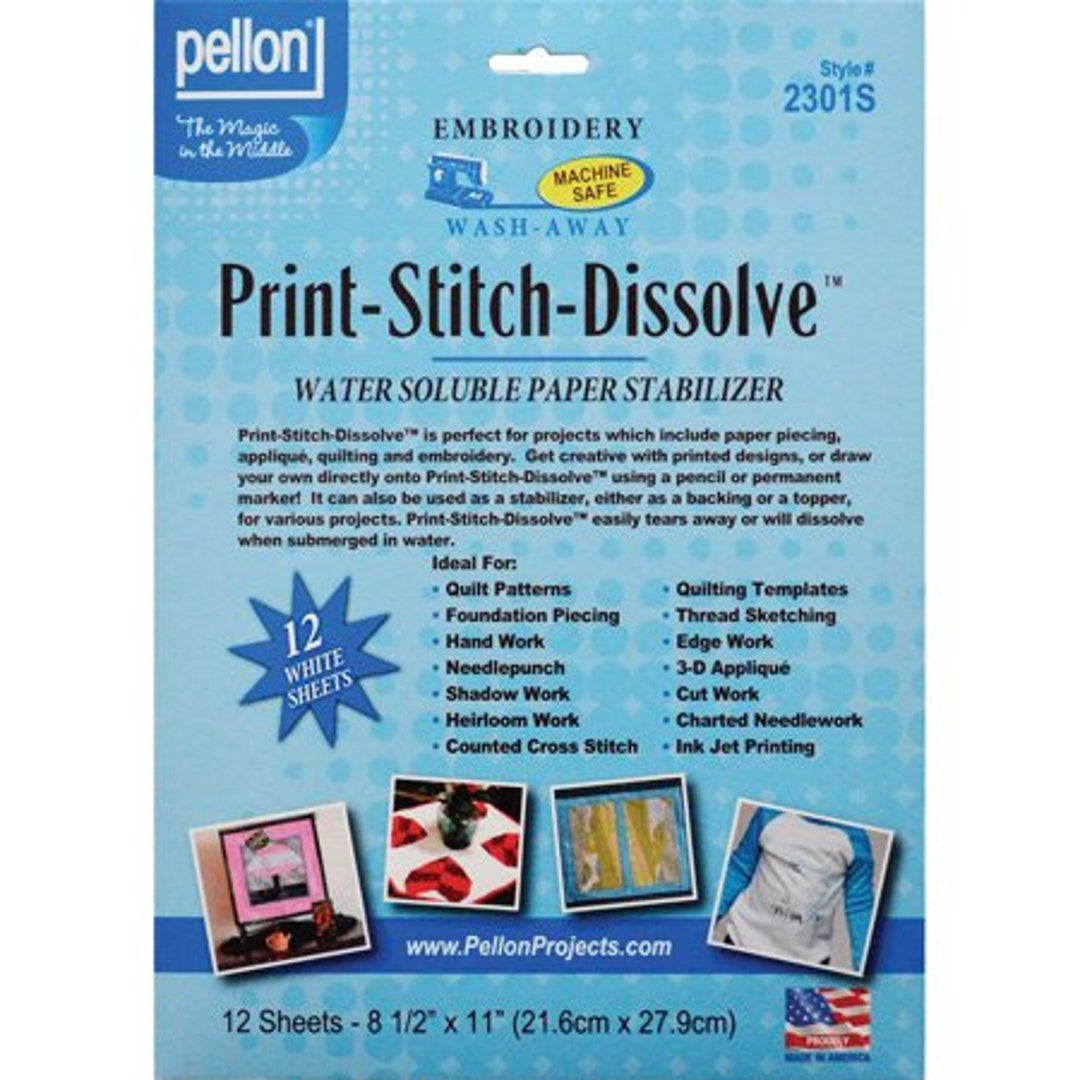 12 Sheets Print Stitch Dissolve Pellon, Water Soluble Paper Stabilizer