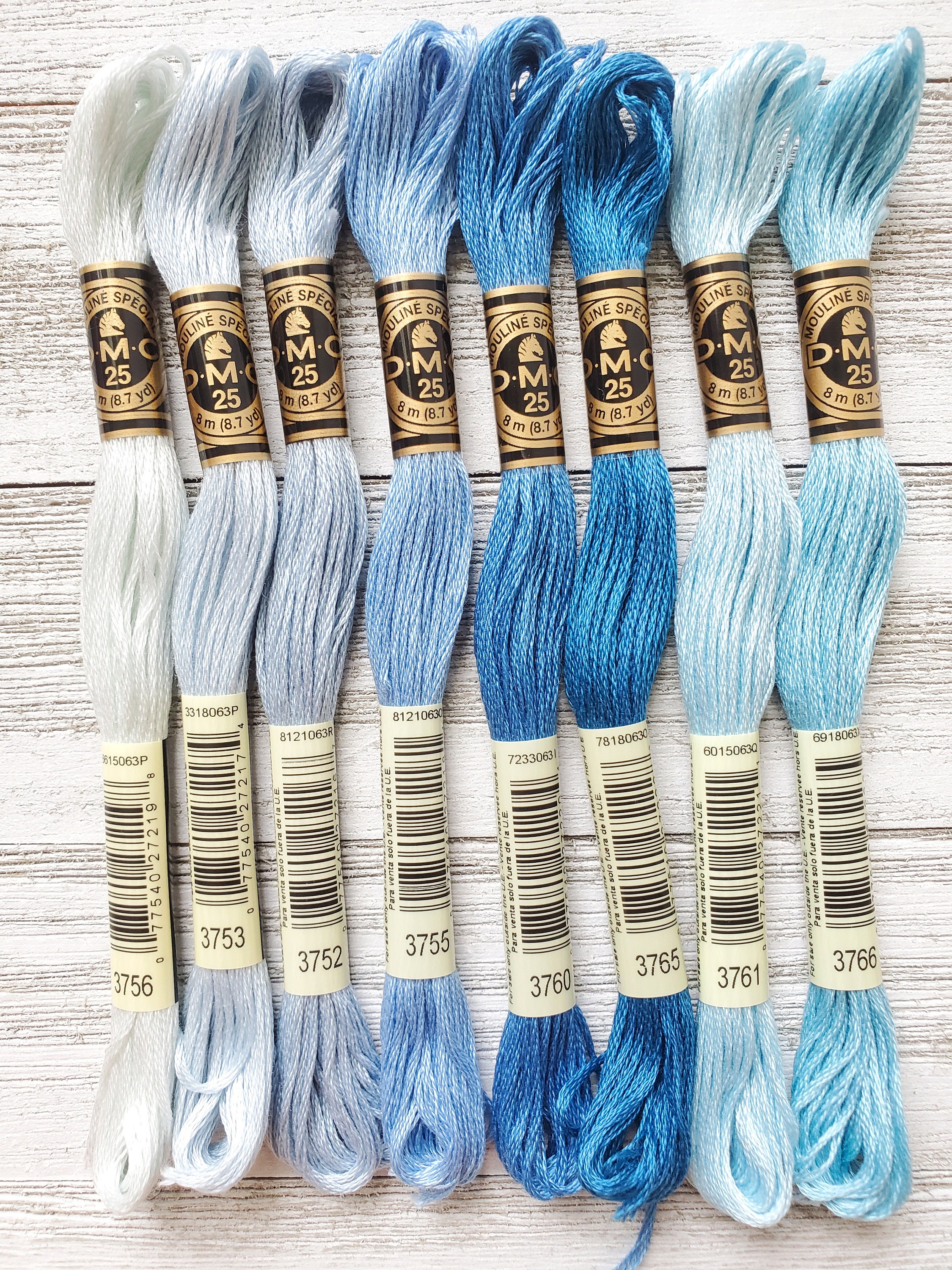 8x Blue DMC Flosses, Dmc Threads, DMC Kit, Dmc Set of Colors, Dmc Cotton  Floss, Dmc Embroidery Floss, Cross Stitch Floss, Blue Thread 