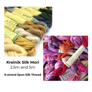 Mori de soie Kreinik - Écheveaux de 2,5 et 5 mètres ** Couleur au choix ** / Fil de soie à broder / Fil de soie Kreinik / Soie à broder à la main