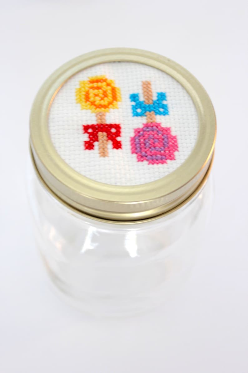 Mason Jar Lid Cross Stitched LidNeedlepoint Mason Jar Etsy