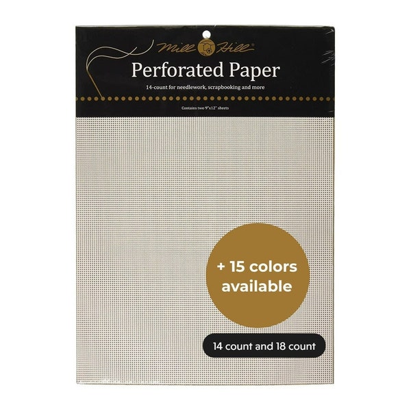 Papier perforé Mill Hill 14 carats et 18 carats - 9 x 12 po / 2 par paquet,Papier perforé pour travaux d'aiguille,Papier de scrapbooking,Papier perforé écru