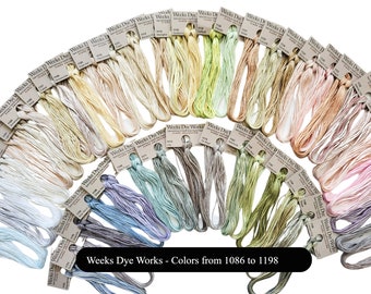 Weeks Dye Works - Colores del 1086 al 1198 *Envío a tarifa plana* Hilo teñido a mano / Hilo de 6 hebras / Hilo para punto de cruz / Hilo matizado