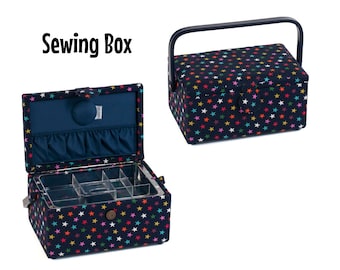 Sewing Box Navy Stars by Hobby Gift - Sewing Organizer, Embroidery Organizer, Sewing Gift, Craft Storage, Stars Storage Box