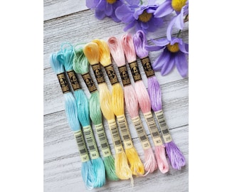 8x Pastel DMC Flosses, Dmc Threads, DMC Kit, Dmc Set of Colors, Dmc Cotton Floss, Dmc Embroidery Floss, Pastel Threads, Cross Stitch Floss