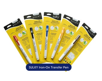 SULKY Iron-On Transfer Pen - Black, Brown, Yellow, Red, Blue, Permanent Fabric Pen, Iron-On Pen, Embroidery Transfer Pen, Sulky Pen
