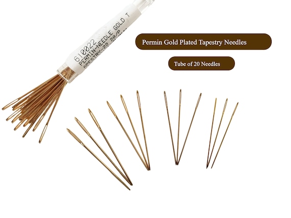 Gold Plated Tapestry Needles by Permin Tube of 20 Needles Sizes 22/24/26/28  Cross Stitch Needles, Embroidery Needles, Needlepoint Needle 