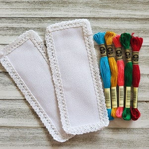 Kit 2 Blank Bookmarks to Cross Stitch + 5 Embroidery Flosses - 8&quot;x 3&quot;  14 count AIDA/ DIY Bookmark/ Aida 14 Count/ Bookmark AIDA/ Aida Cloth