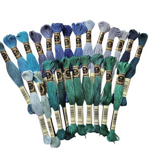 Bundel 22 groene en blauwe strengen borduurgaren met 6 draden (geen DMC)/ katoenen draad kruissteek/ borduurgaren/ borduurgaren