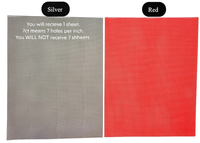 two sheets of material, one silver and one red, with text indicating the differences between the two.