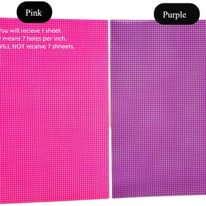 two sheets of fabric, one pink and one purple, with text above them indicating the color of the fabric.