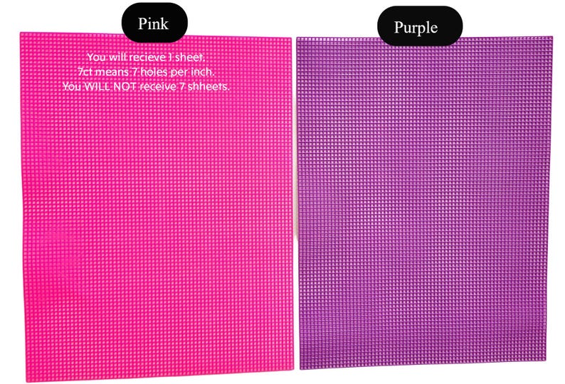 two sheets of fabric, one pink and one purple, with text above them indicating the color of the fabric.