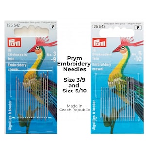 PRYM Needles Size 3/9 and 5/10, Embroidery Needles, Cross Stitch Needles, Embroidery Needles, Needlepoint Needle, Needles, Prym Products