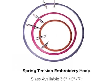 Spring Tension Embroidery Hoop Sizes 3.5" / 5" / 7" by Colonial Needles, Tension Hoops, Cross Stitch Hoop