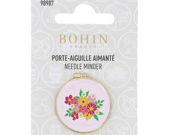 Magnetic Needle Minder 1in Flowers by Bohin France, Metal Needle Minder,Cross Stitch Needle Minder,Embroidery Accessory,Flower Needle Minder