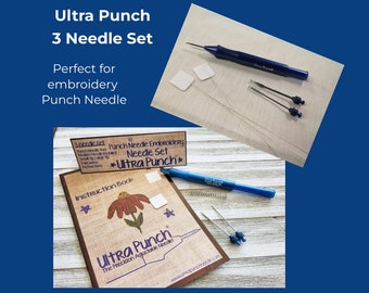 Ultra Punch 3 Needle Set - Ergonomic and Precision Blue Punch Needle Tool + 3 Interchangeable Needle Tips (small/large/medium tip),