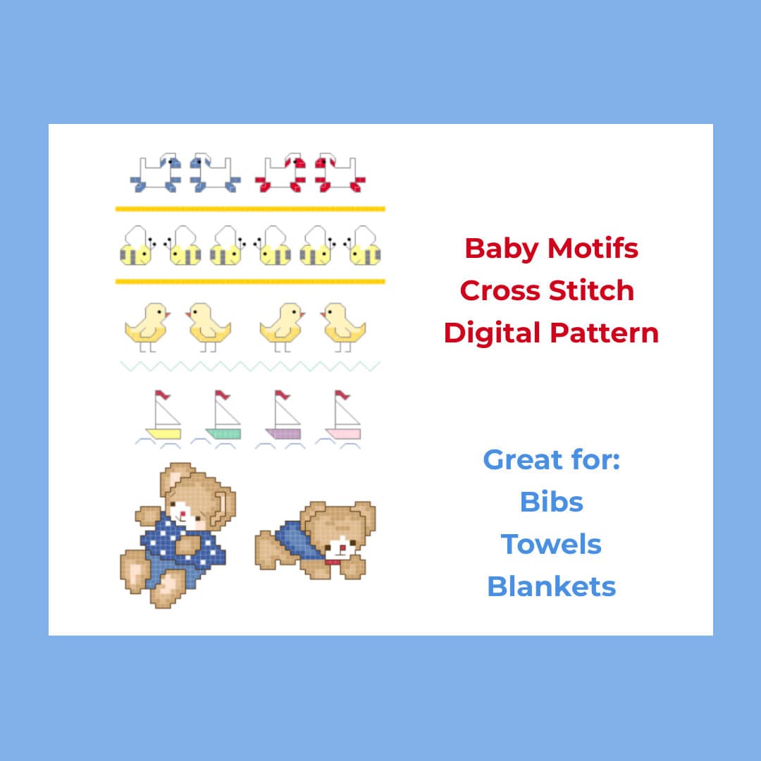 Baby Motifs Cross Stitch Pattern, Cross Stitch Pattern for Towels, Needlepoint Pattern, Modern Cross Stitch, Cross Stitch Digital Pattern, - Etsy olivia-pig-cartoon-cross-stitch-baby-bibs-idea-free-download-in-40-stitches-free-cross-stitch-patterns-simple-unique-alphabets-baby