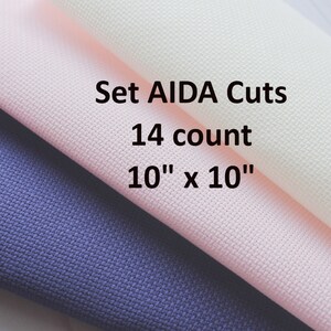 Set 3 AIDA Stoffschnitte - Farben: Königsblau, Pink und Creme - Jeder Stoffschnitt ist 10 &quot;x 10&quot; / Kreuzstich Stoff / 14ct AIDA Stoff