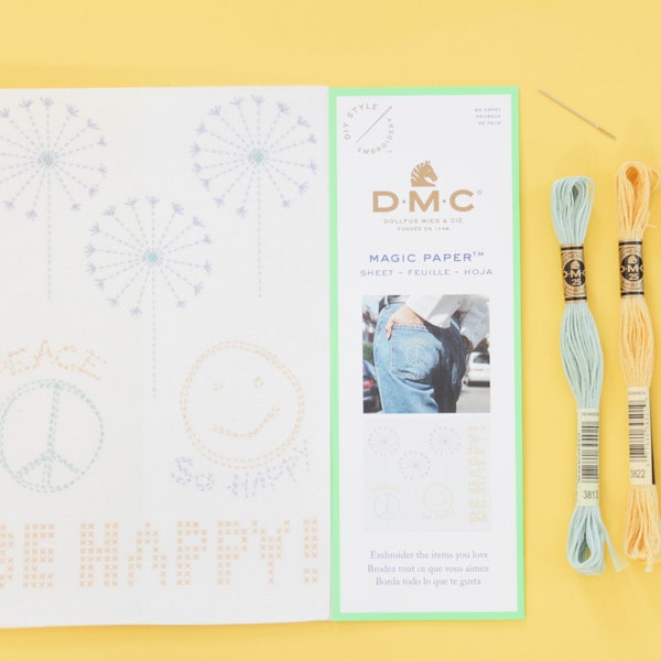 DIY DMC Soluble Sheets of Magic Paper - Be Happy (FC106) Transfert de papier, feuille de point de croix soluble, toile soluble dans l’eau, point de croix